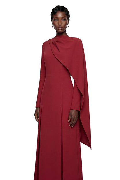 Sophia Burgundy One Shoulder Pleated Maxi Dress