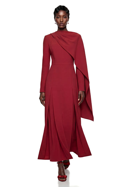 Sophia Burgundy One Shoulder Pleated Maxi Dress