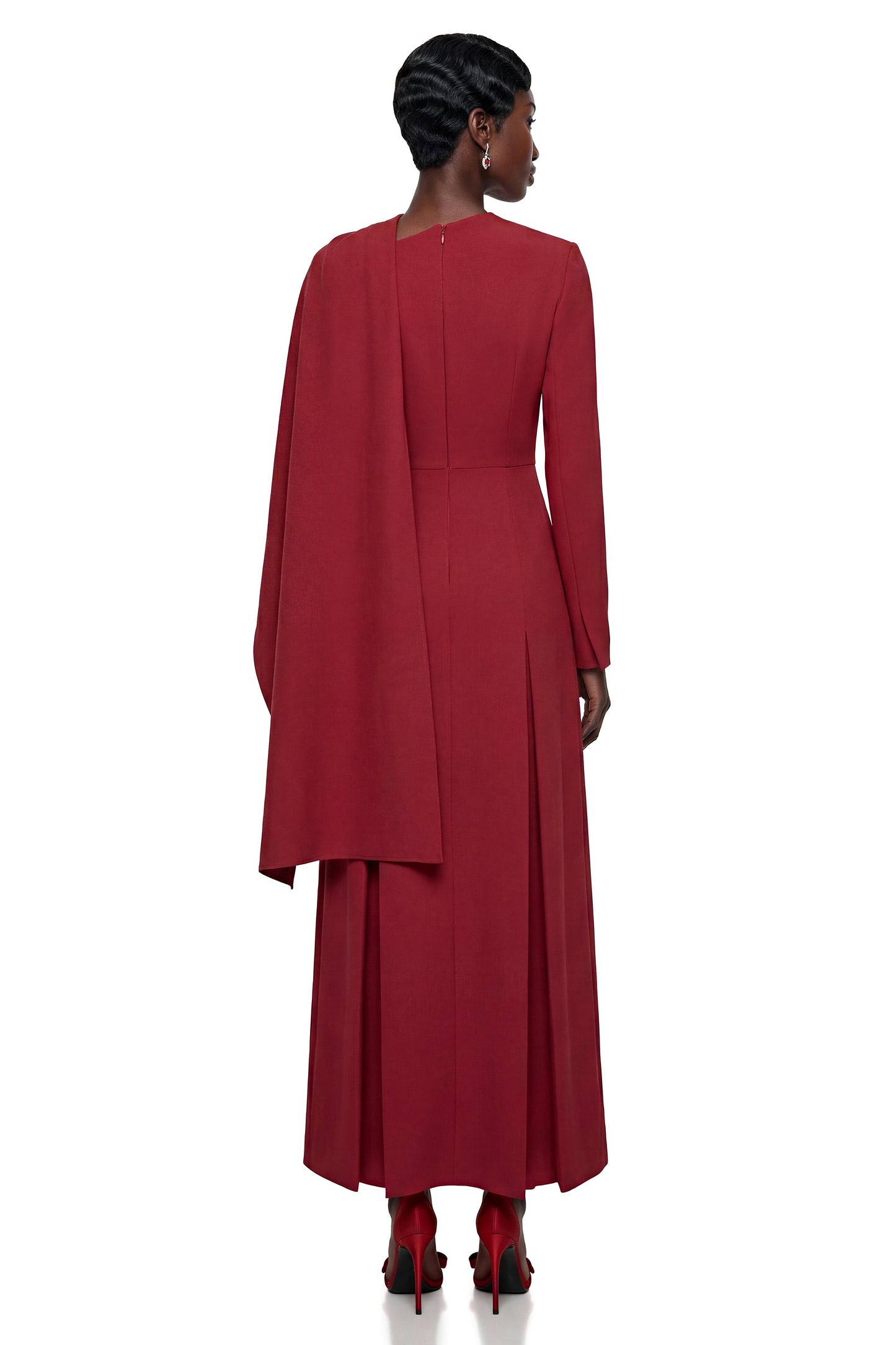 Sophia Burgundy One Shoulder Pleated Maxi Dress