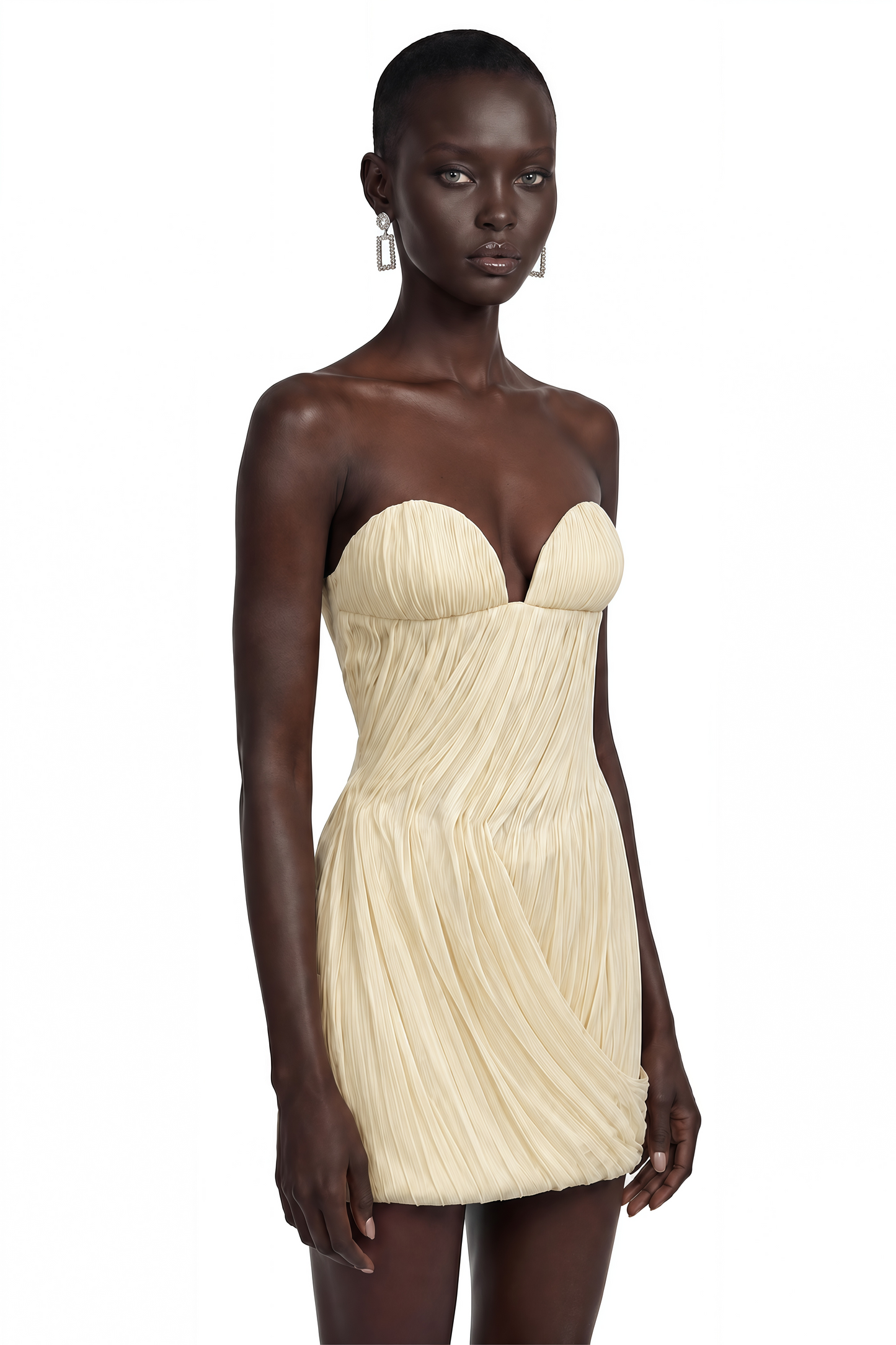 Gamze Champagne Off Shoulder Ruched Mini Dress