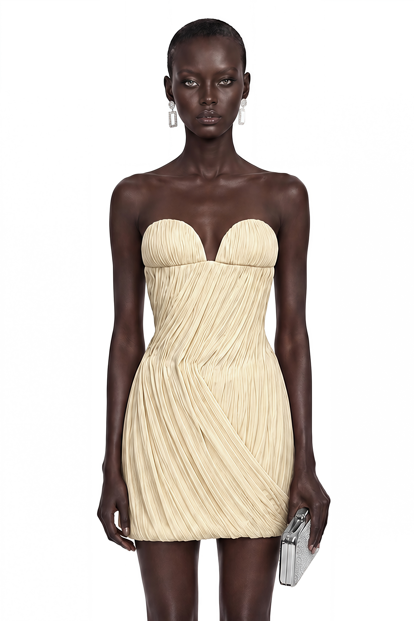 Gamze Champagne Off Shoulder Ruched Mini Dress