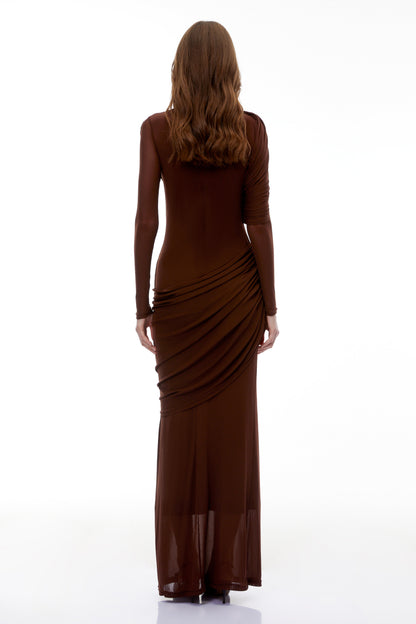 Sophia Chocolate Brown Draped Jersey Maxi Dress