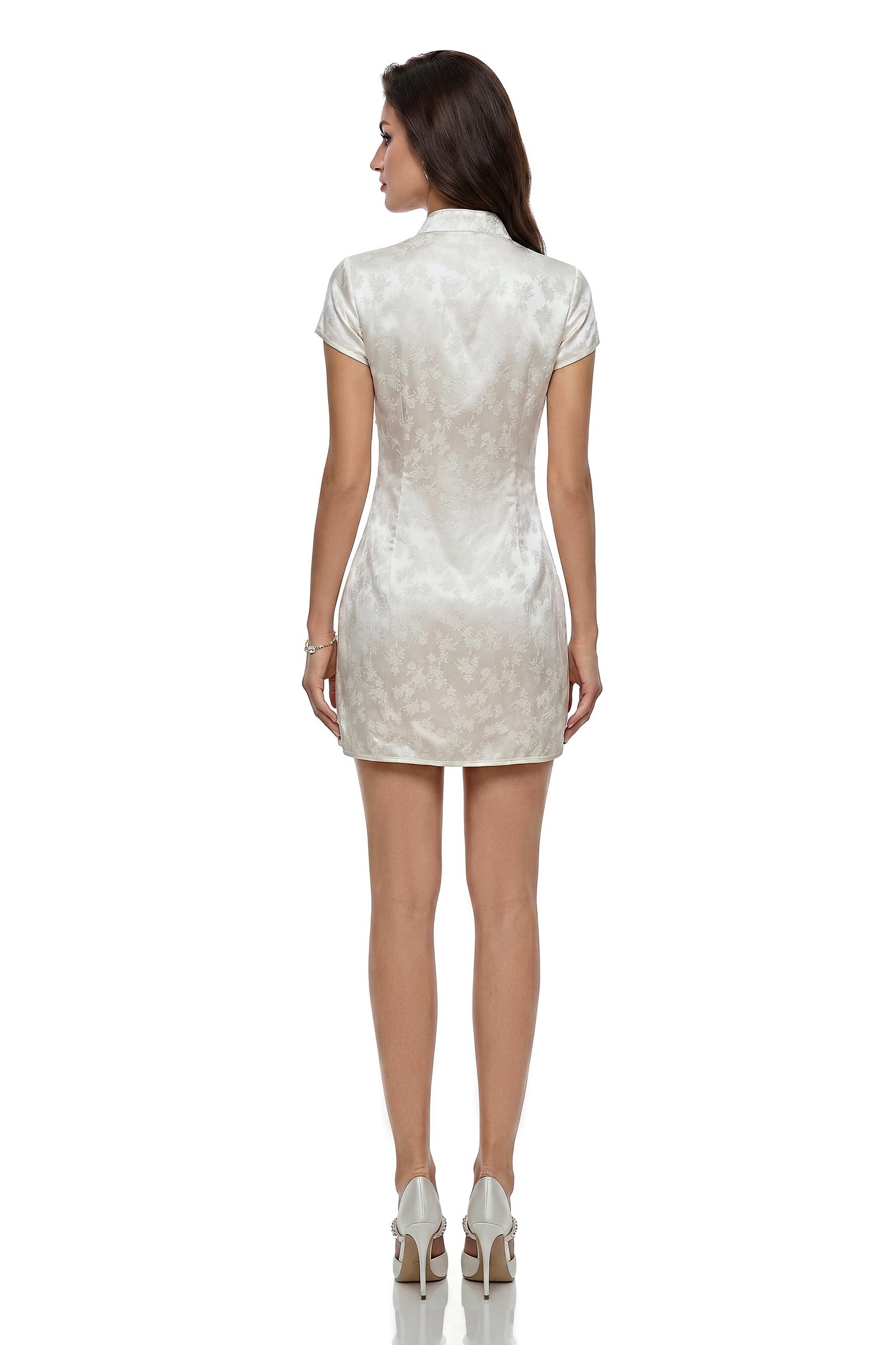 Sophia Ivory Mini Dress with Diagonal Frog Buttons