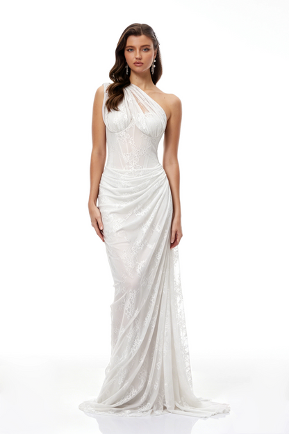 Stefania White Floral Lace Maxi Gown