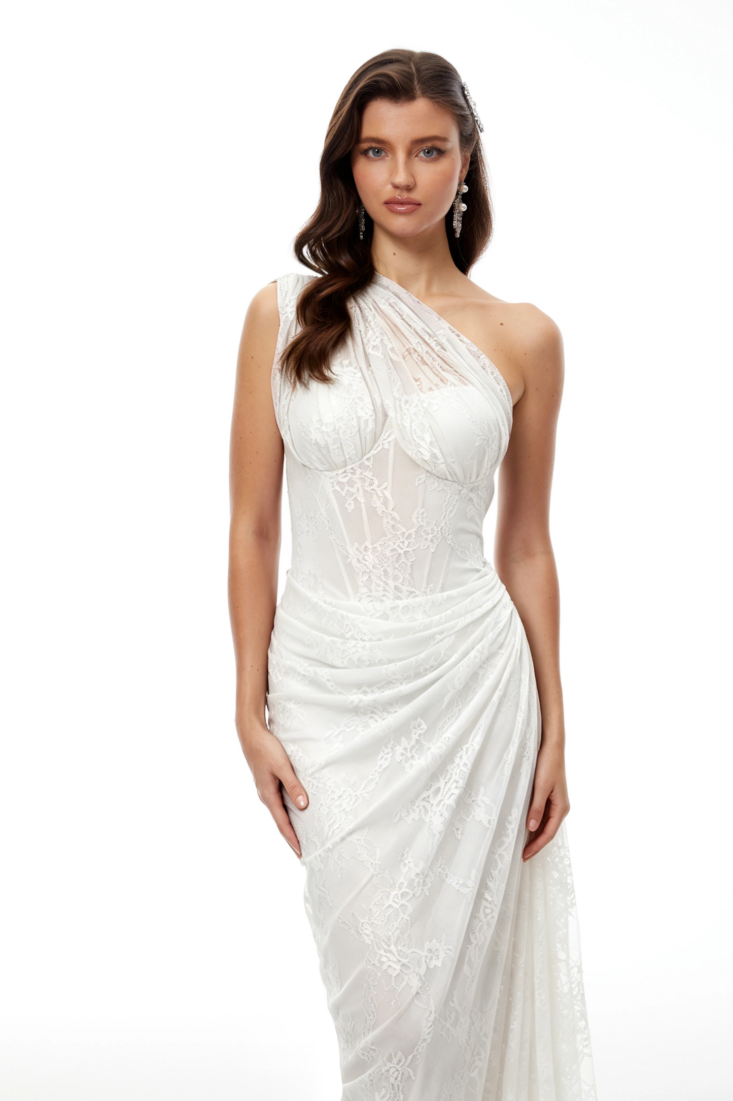 Stefania White Floral Lace Maxi Gown