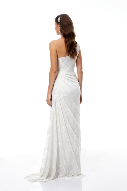 Stefania White Floral Lace Maxi Gown