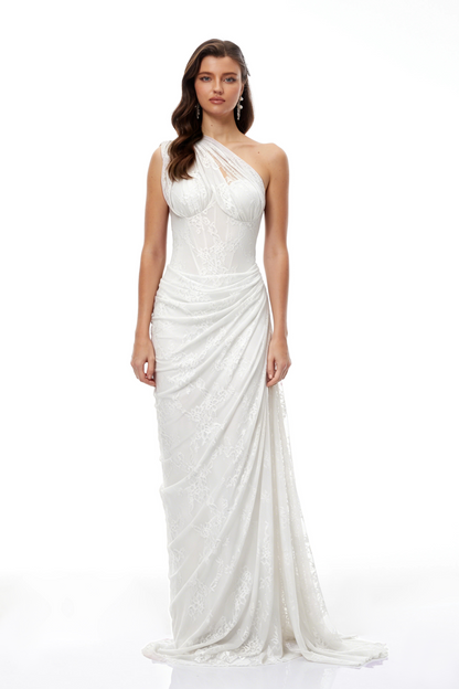 Stefania White Floral Lace Maxi Gown