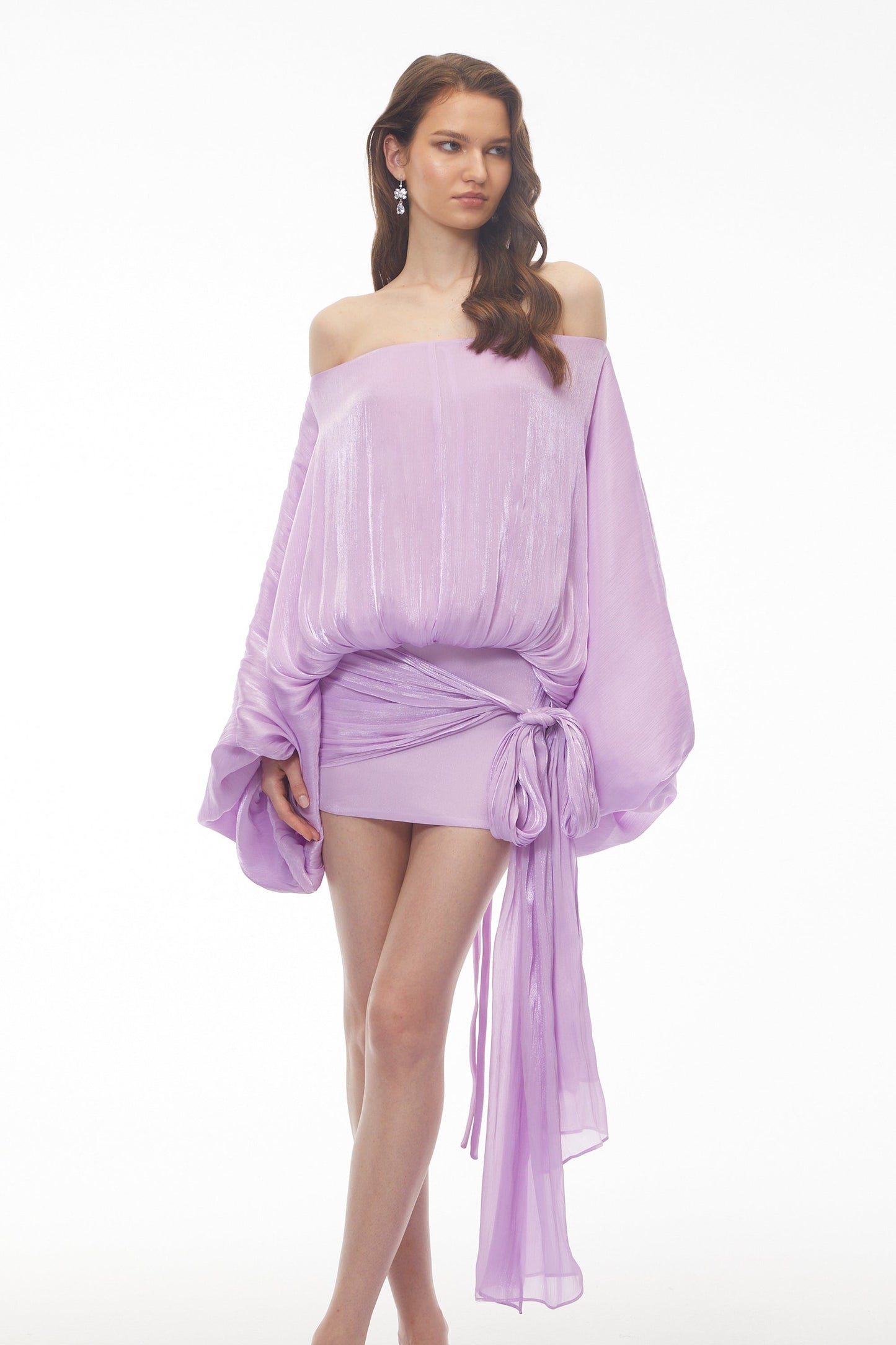Stella Purple Off Shoulder Asymmetrical Mini Dress