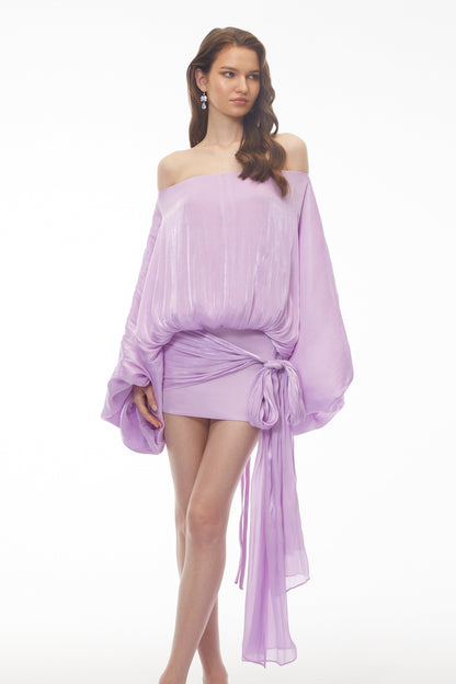 Stella Purple Off Shoulder Asymmetrical Mini Dress