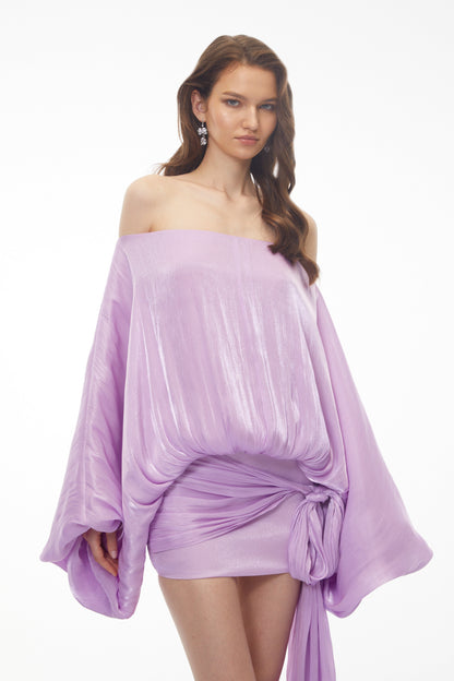 Stella Purple Off Shoulder Asymmetrical Mini Dress