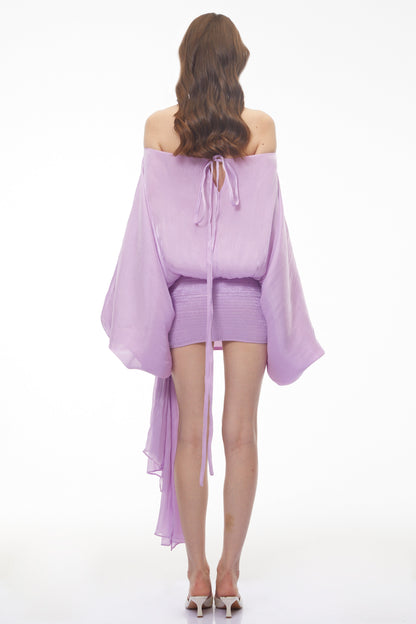 Stella Purple Off Shoulder Asymmetrical Mini Dress