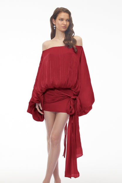 Stella Red Off Shoulder Asymmetrical Mini Dress