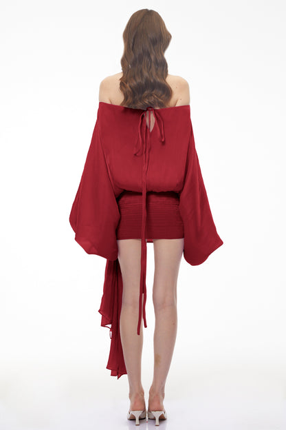 Stella Red Off Shoulder Asymmetrical Mini Dress