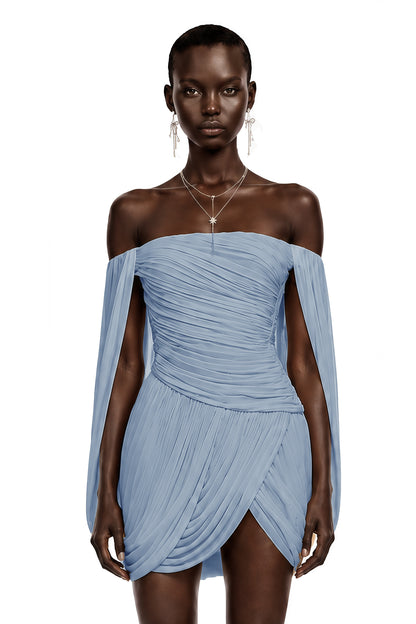 Suné Blue Cross Front Ruched Mini Dress