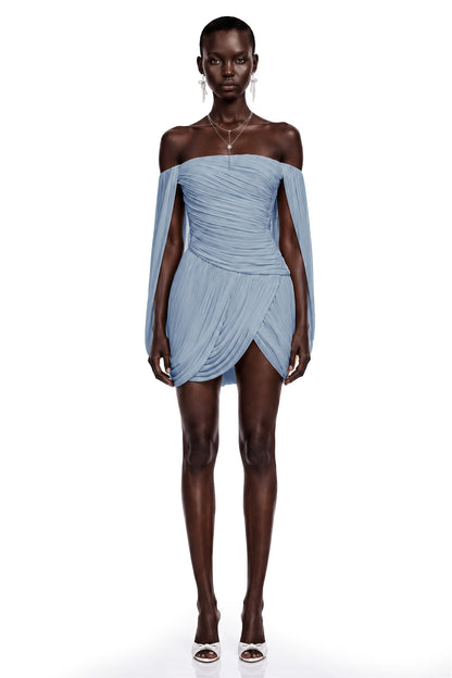 Suné Blue Cross Front Ruched Mini Dress