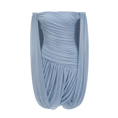 Suné Blue Cross Front Ruched Mini Dress