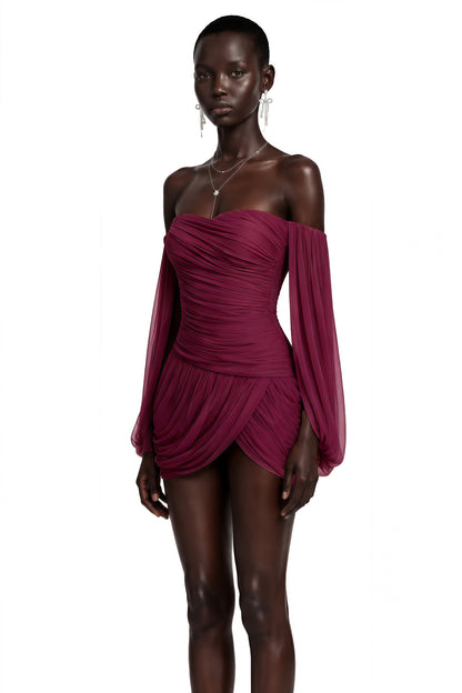 Suné Red Cross Front Ruched Mini Dress