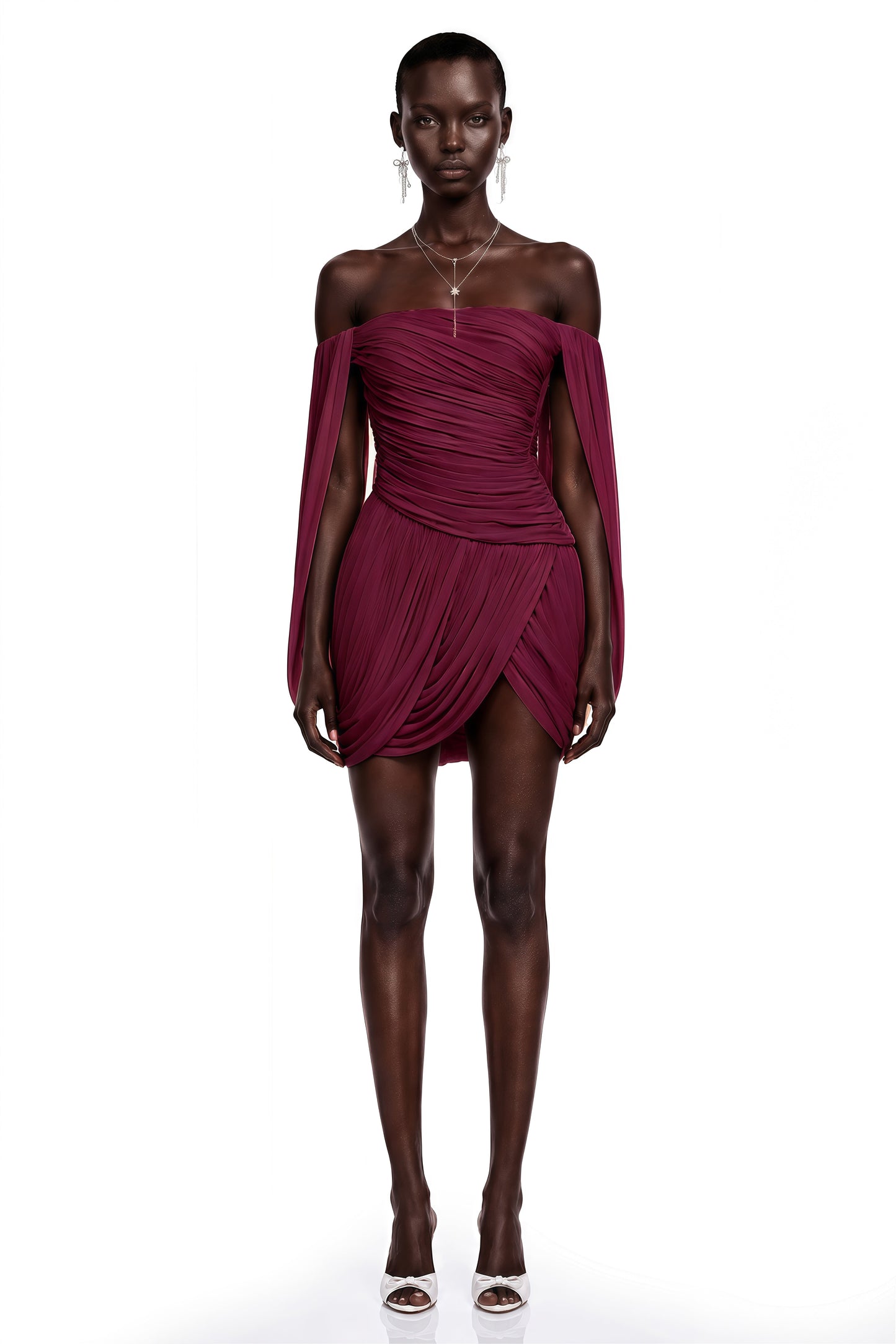 Suné Red Cross Front Ruched Mini Dress
