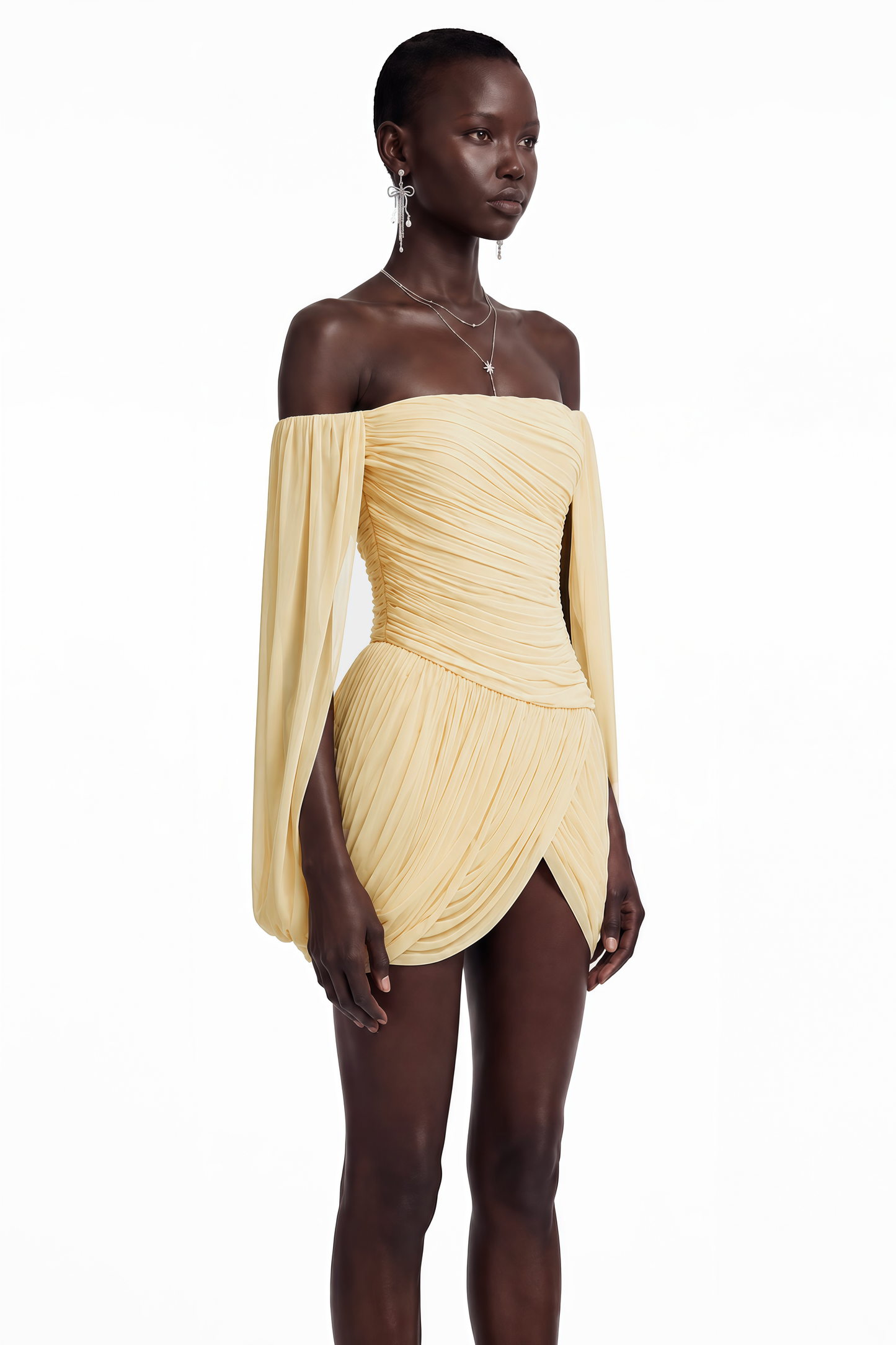 Suné Yellow Cross Front Ruched Mini Dress