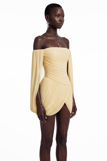 Suné Yellow Cross Front Ruched Mini Dress
