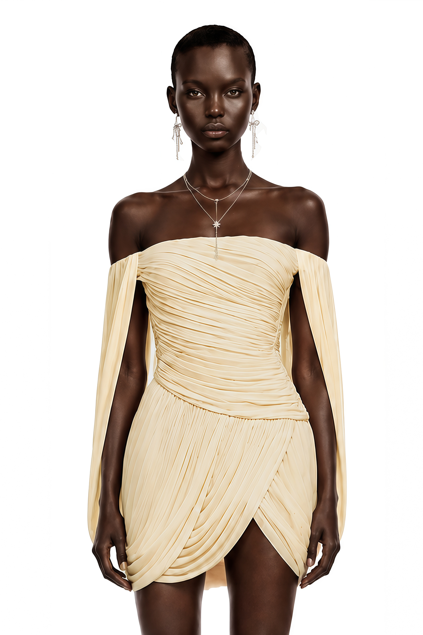 Suné Yellow Cross Front Ruched Mini Dress