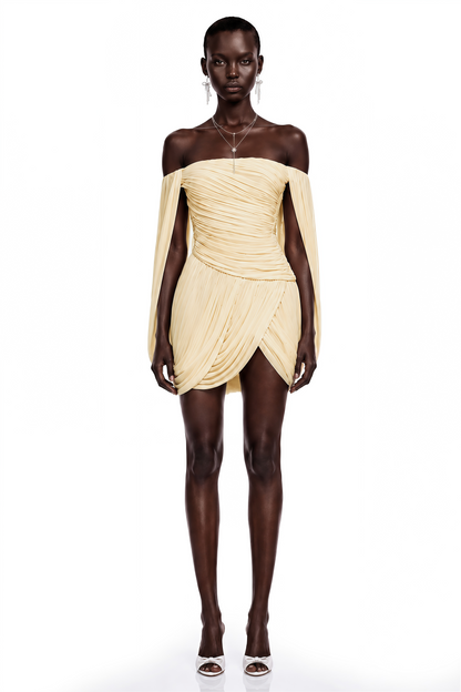 Suné Yellow Cross Front Ruched Mini Dress