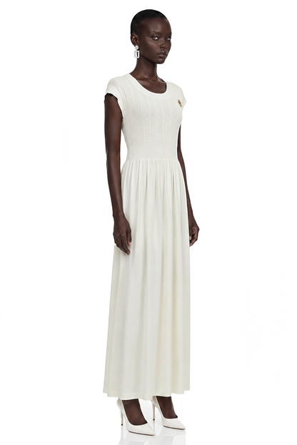 Susan Cream Sleeveless Knit Pleated Maxi Dress