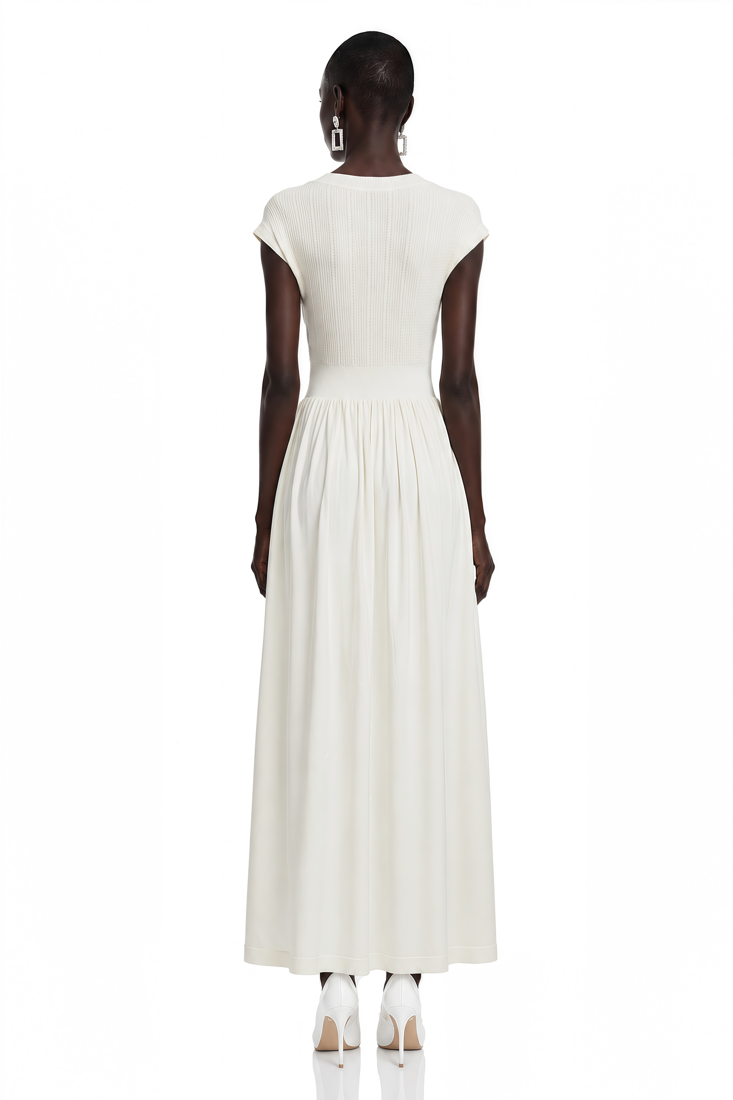 Susan Cream Sleeveless Knit Pleated Maxi Dress