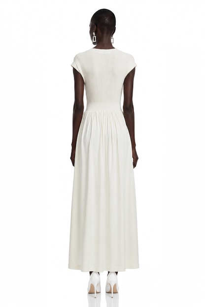 Susan Cream Sleeveless Knit Pleated Maxi Dress