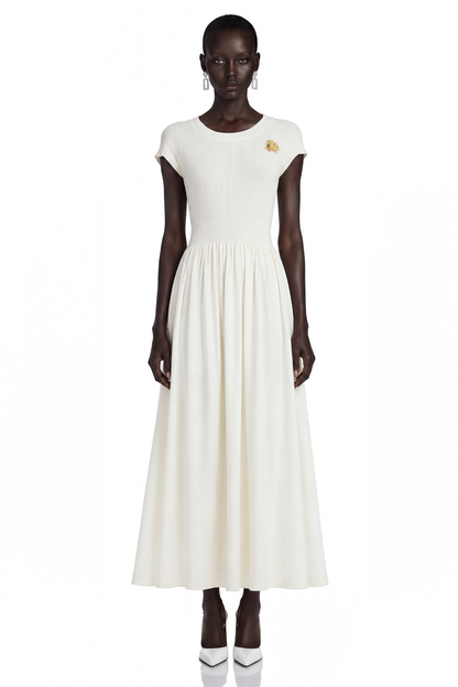 Susan Cream Sleeveless Knit Pleated Maxi Dress
