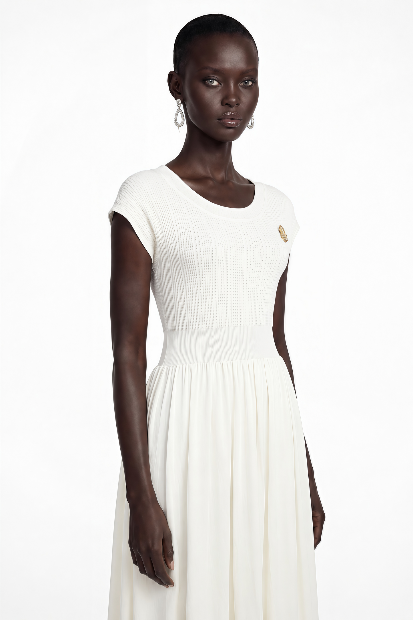 Susan Cream Sleeveless Knit Pleated Maxi Dress
