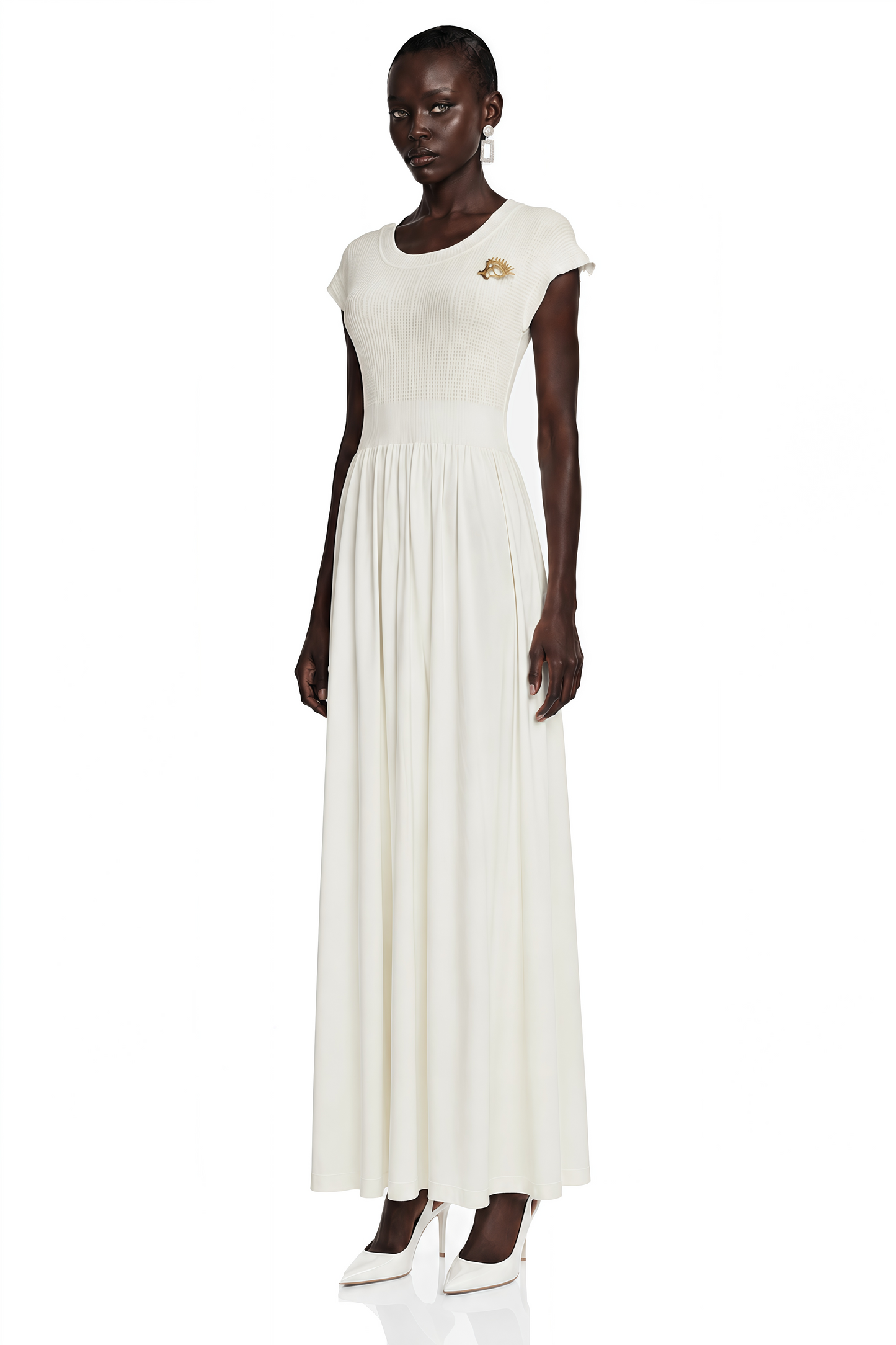 Susan Cream Sleeveless Knit Pleated Maxi Dress