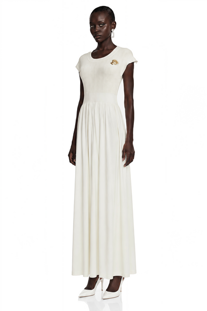 Susan Cream Sleeveless Knit Pleated Maxi Dress