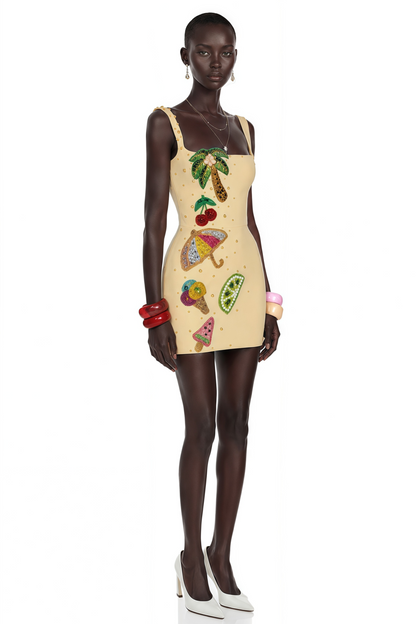 Sylvie Beige Embellished Mini Dress