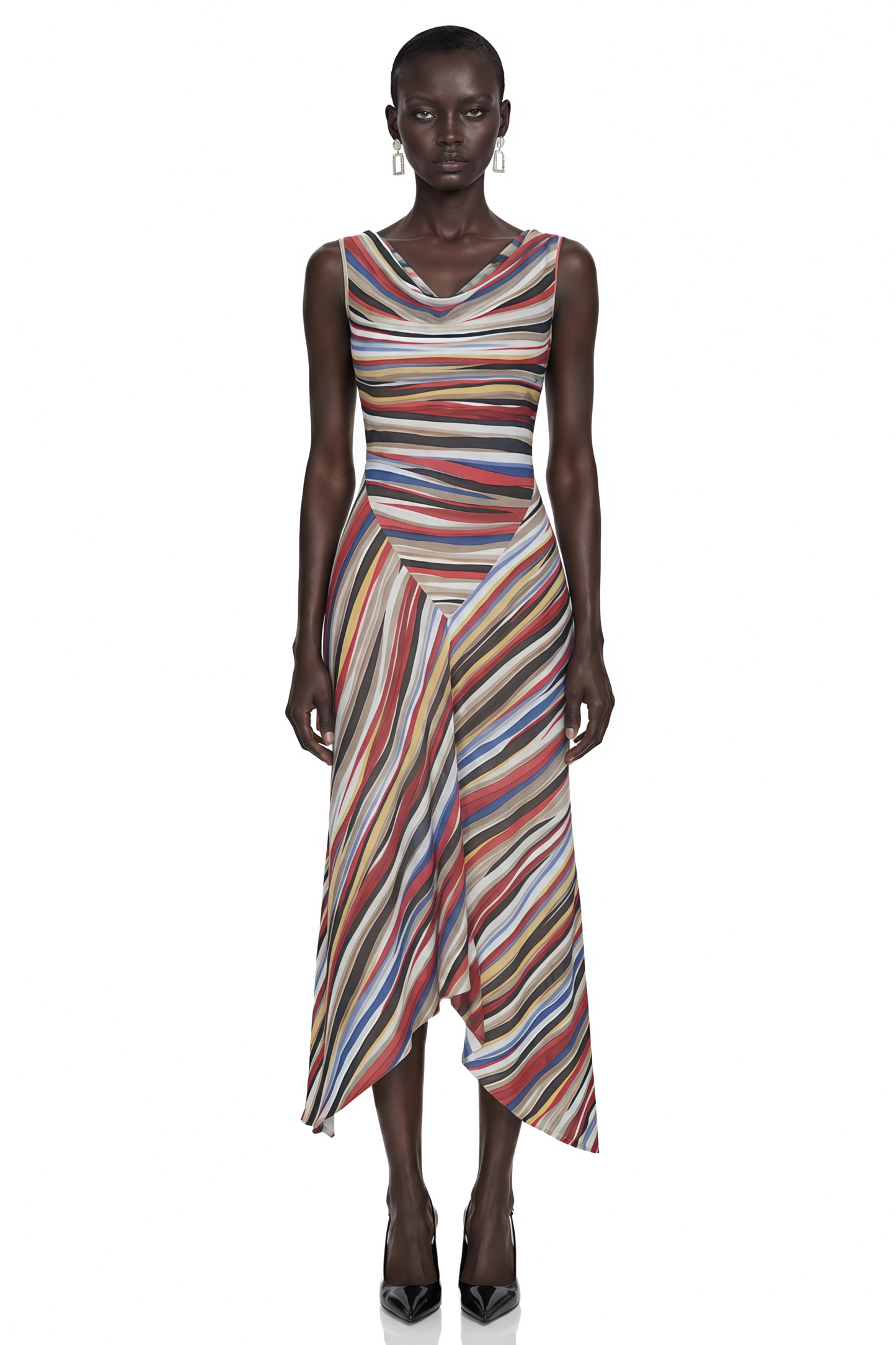 Sylvie Multicolour Striped Asymmetric Midi Dress