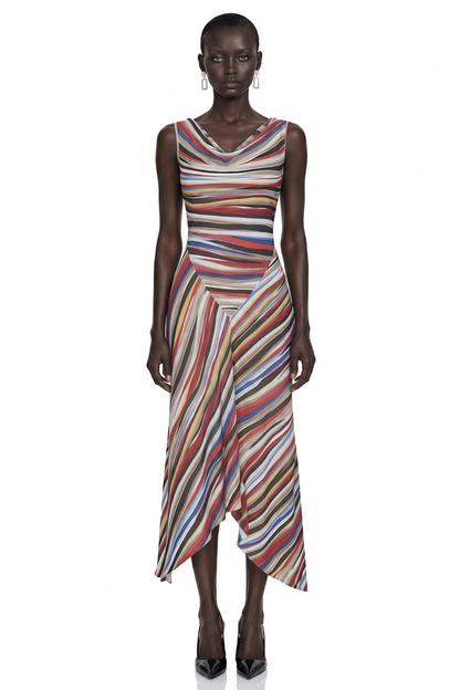 Sylvie Multicolour Striped Asymmetric Midi Dress