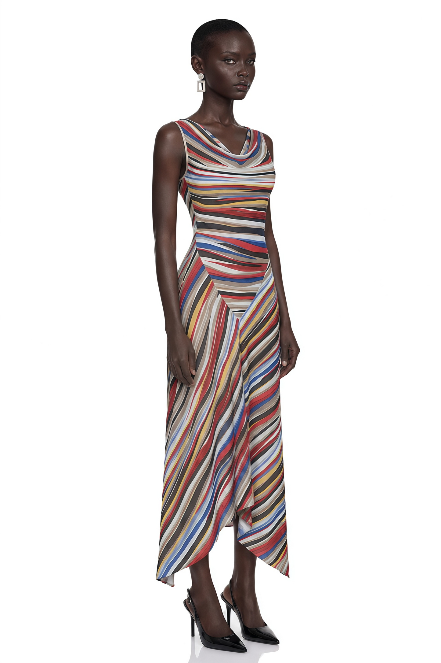 Sylvie Multicolour Striped Asymmetric Midi Dress