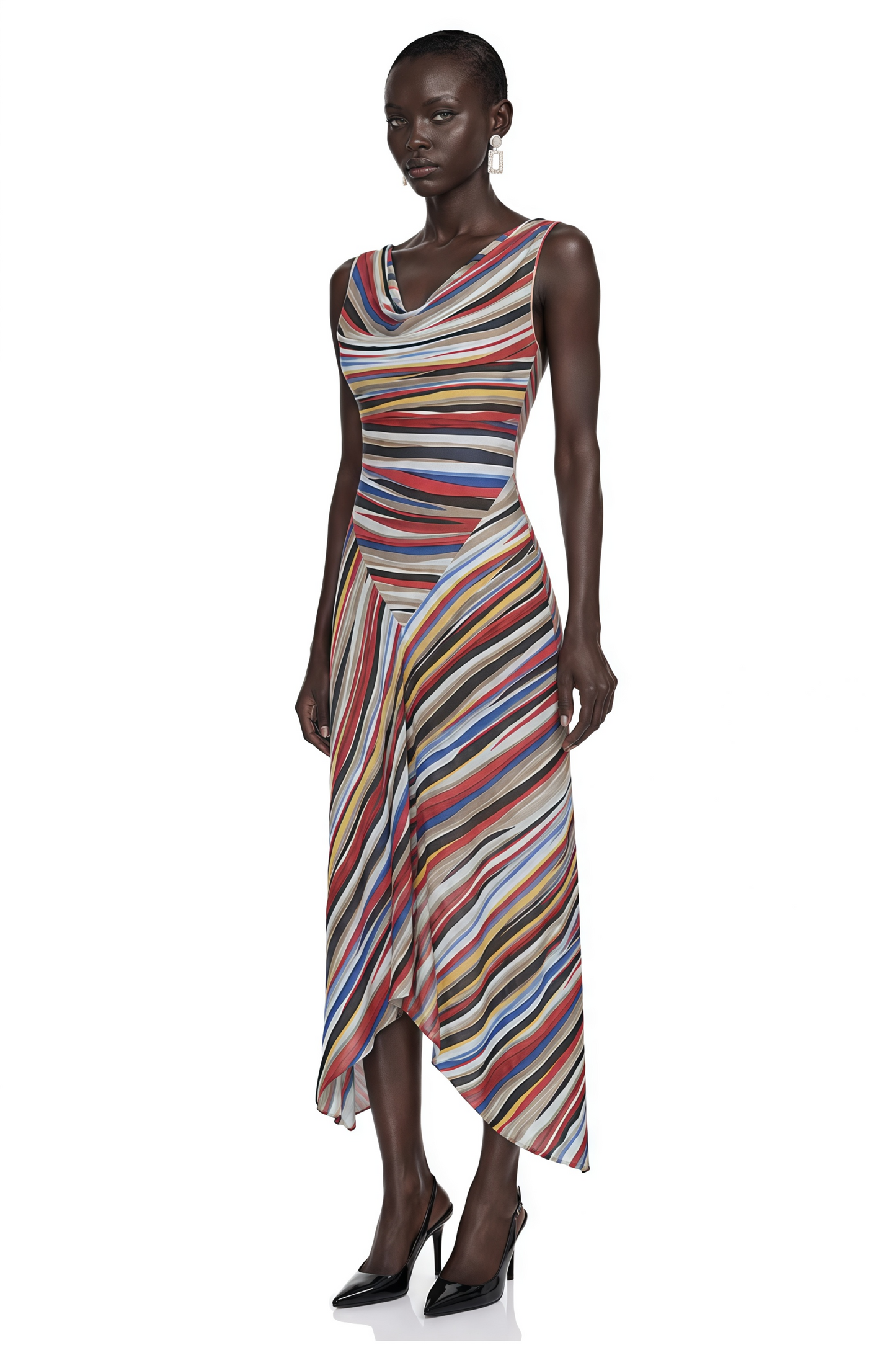 Sylvie Multicolour Striped Asymmetric Midi Dress