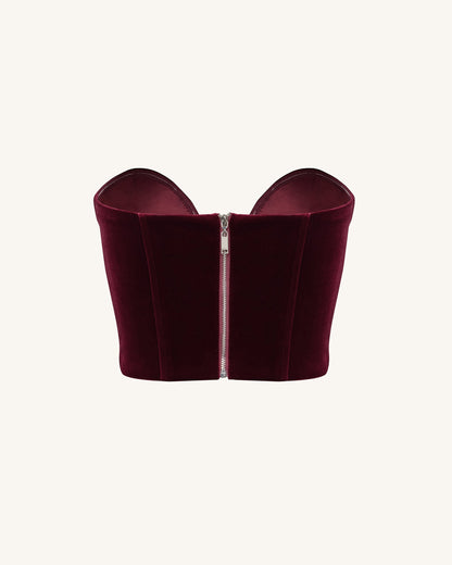 Anna Derin Yaka Kadife Korse Model Üst / Bluz - Bordo