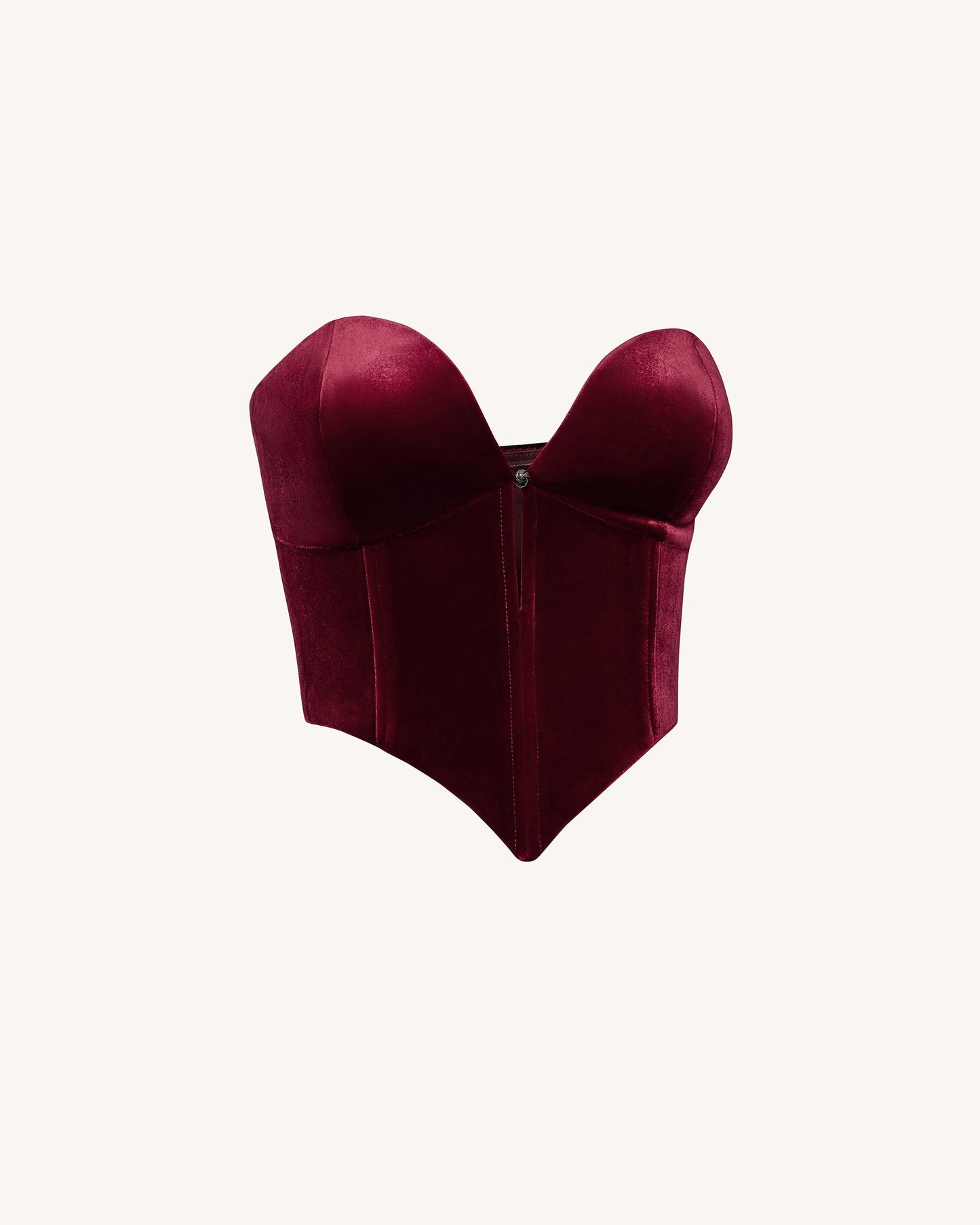 Anna Derin Yaka Kadife Korse Model Üst / Bluz - Bordo