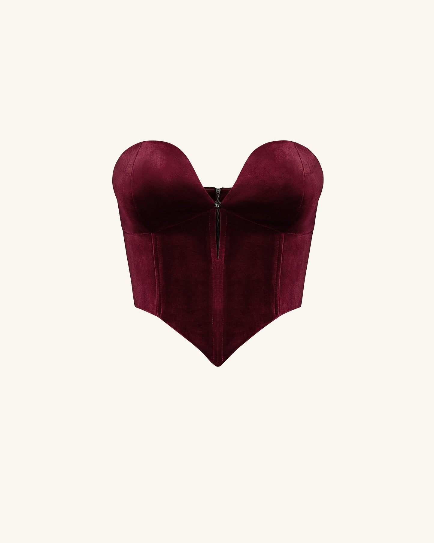 Anna Derin Yaka Kadife Korse Model Üst / Bluz - Bordo