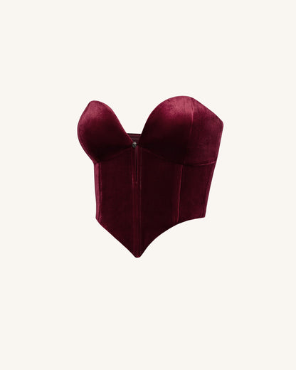 Anna Derin Yaka Kadife Korse Model Üst / Bluz - Bordo