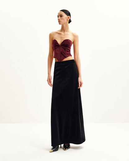 Anna Derin Yaka Kadife Korse Model Üst / Bluz - Bordo