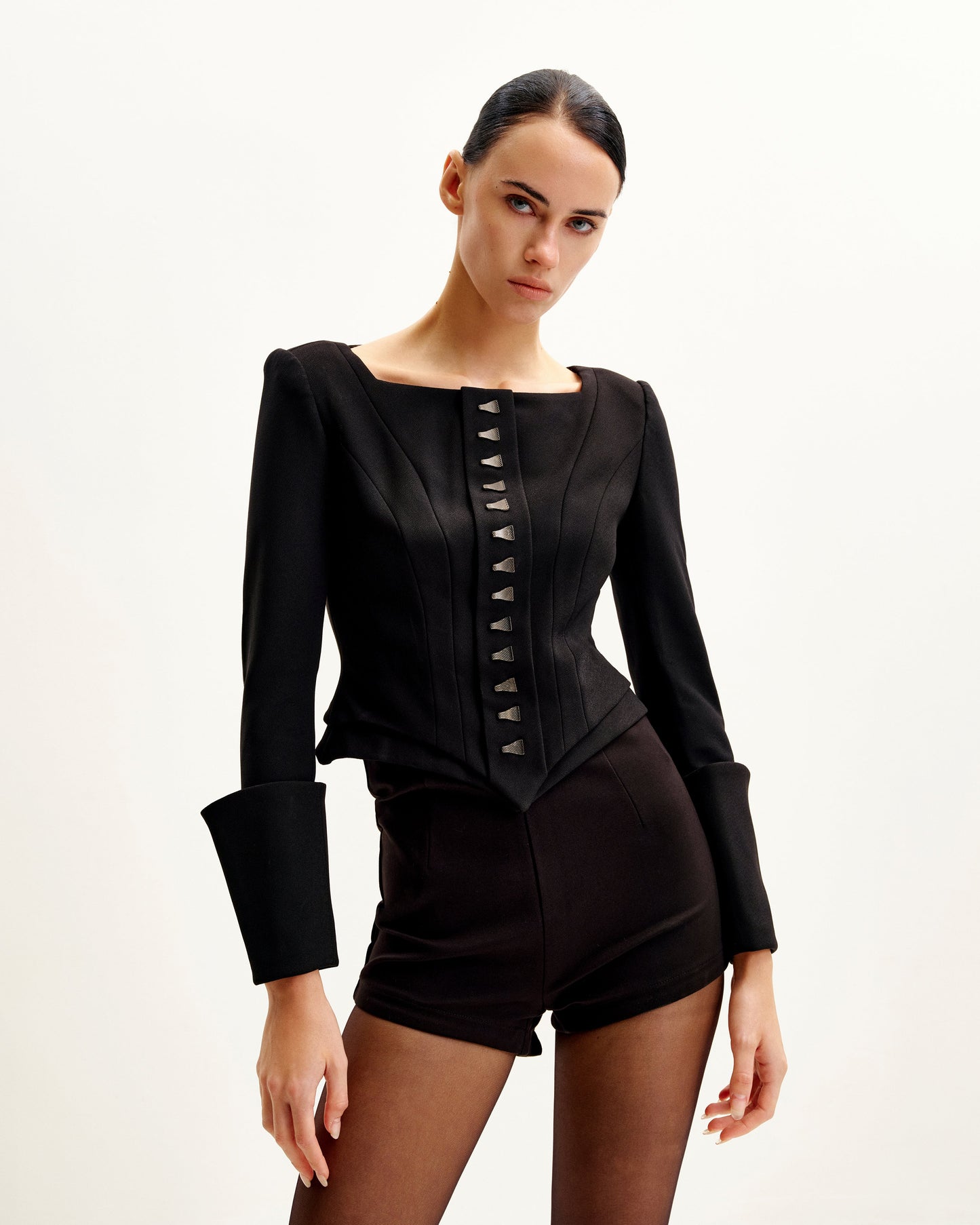 Lydia Korse Esintili Blazer Ceket - Siyah