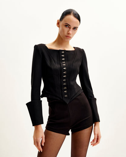 Lydia Korse Esintili Blazer Ceket - Siyah