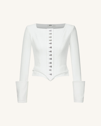 Lydia Korse Esintili Blazer Ceket - Beyaz