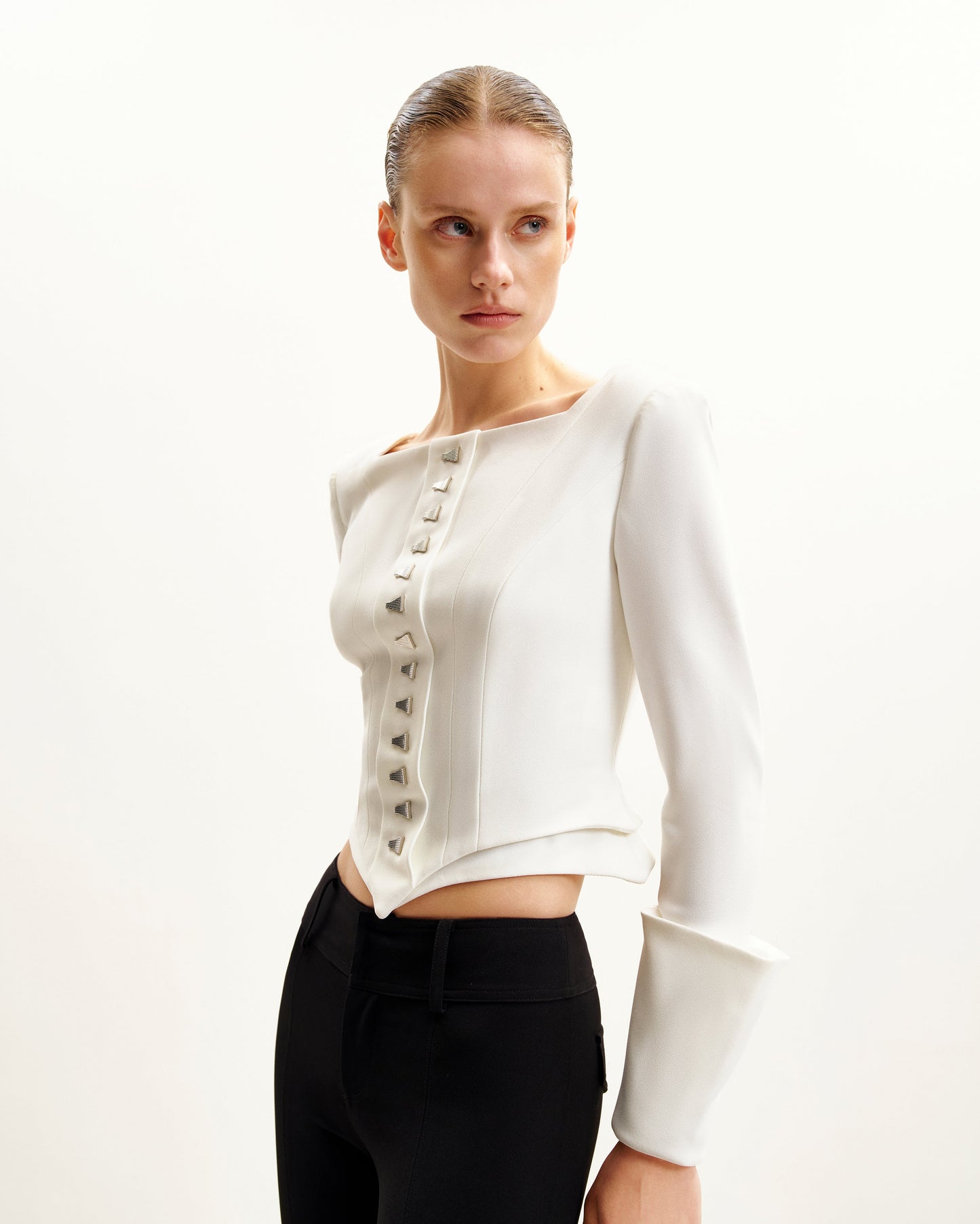 Lydia Korse Esintili Blazer Ceket - Beyaz