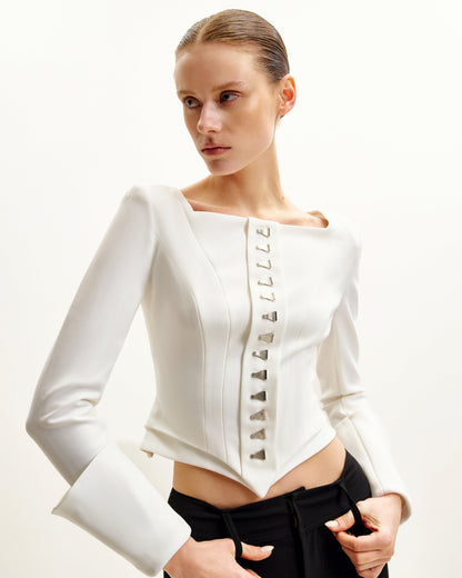 Lydia Korse Esintili Blazer Ceket - Beyaz