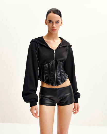 Valentina Yapılandırılmış Korse Model Kapüşonlu Sweatshirt - Siyah