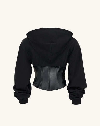 Valentina Yapılandırılmış Korse Model Kapüşonlu Sweatshirt - Siyah